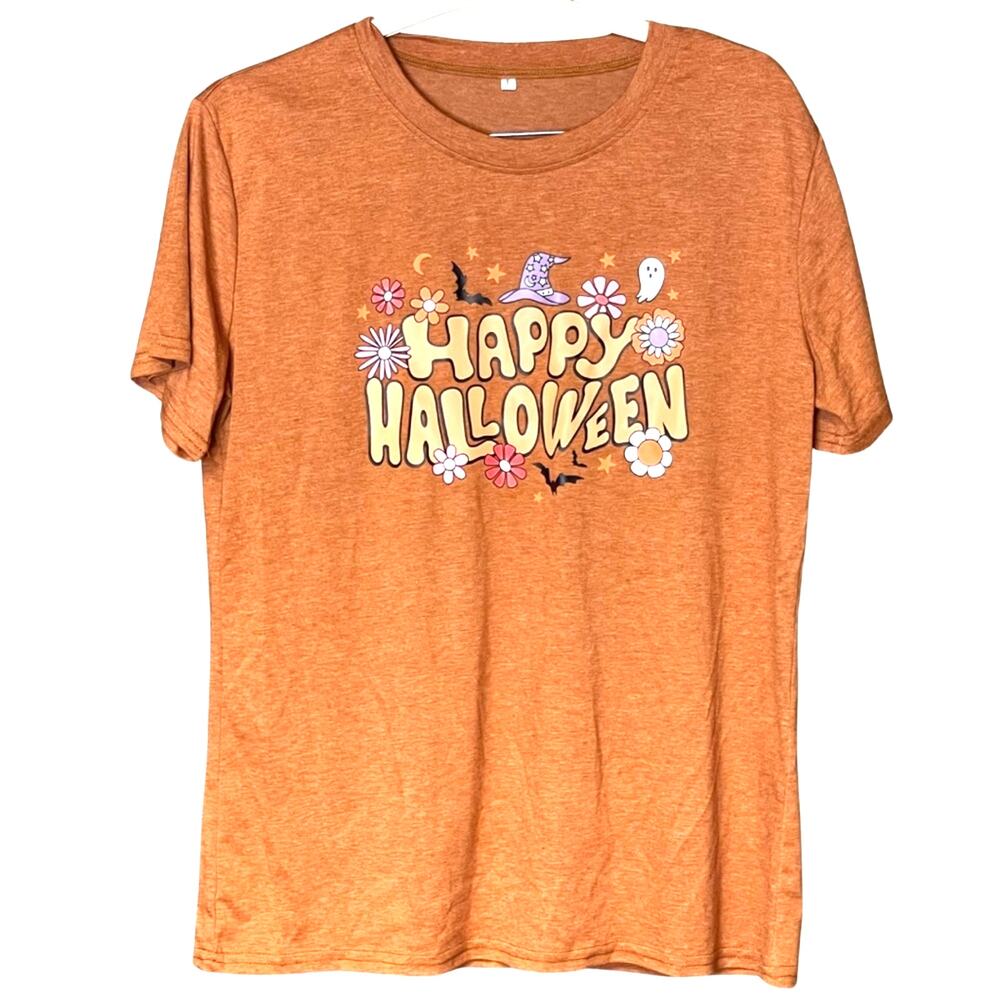 Happy Halloween tee seasonal tshirt fall October witch tick or treat size large